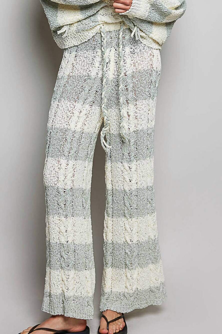 NEW POL cable knit trousers in cream & sage